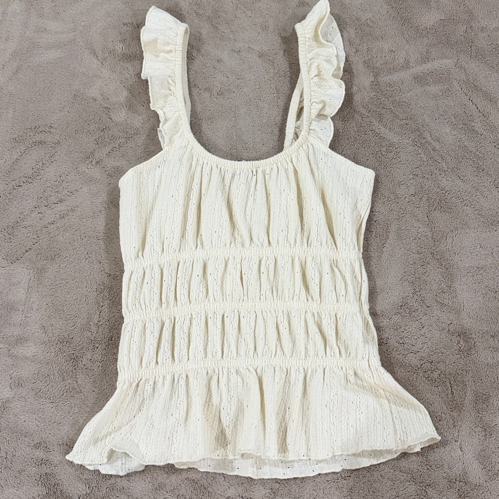 Topshop Cream Ruffle Blouse - Picture 4 of 5